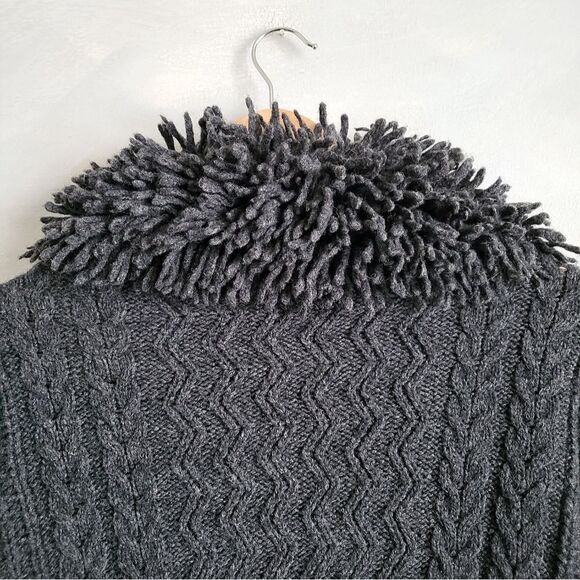 Jillian Jones 100% LambsWool Midi Cardigan Cable Knit Dark Gray Fisherman Sz XL - Picture 13 of 15